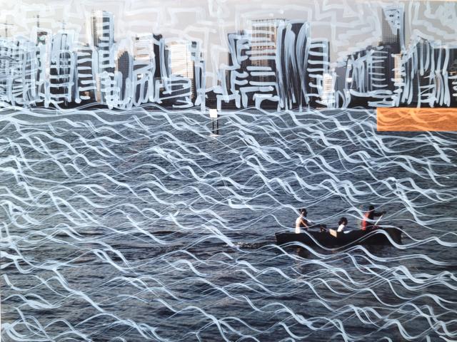 Sea Level Rise 3 - 20x15x3cm -Photography/marker/adhesive tape mounted on wooden box - e.a.schumacher
